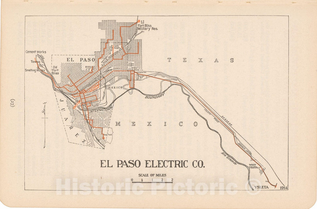 Historic Map : El Paso Electric 1914 , North American Electric Power and Traction Companies , Vintage Wall Art