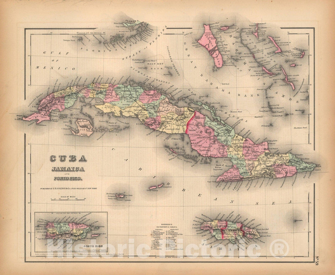 Historic Map : General Atlas (Of The World), Cuba & Jamaica 1857 , Vintage Wall Art