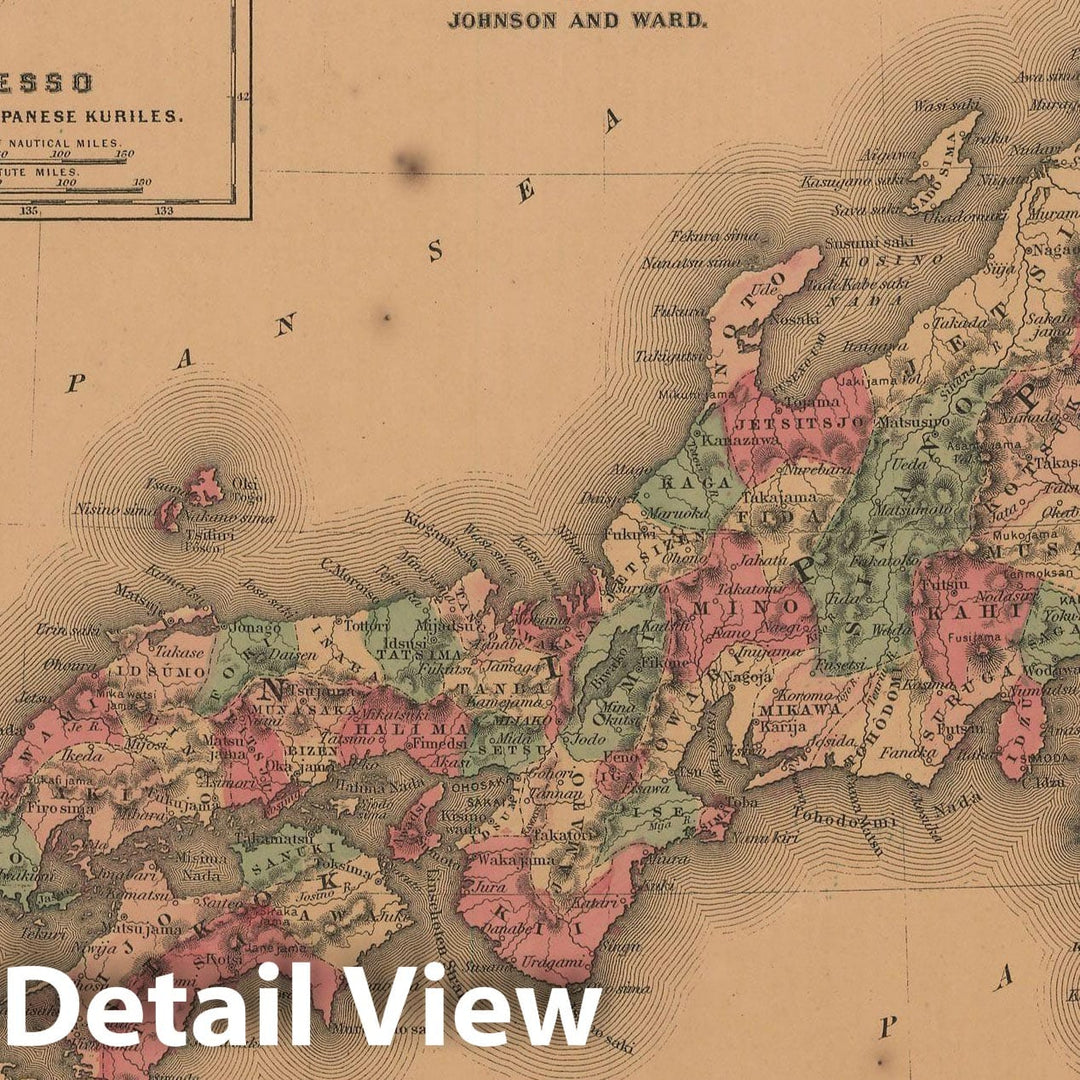 Historic Map : Japan 1864 , Johnson's Family Atlas World , Vintage Wall Art