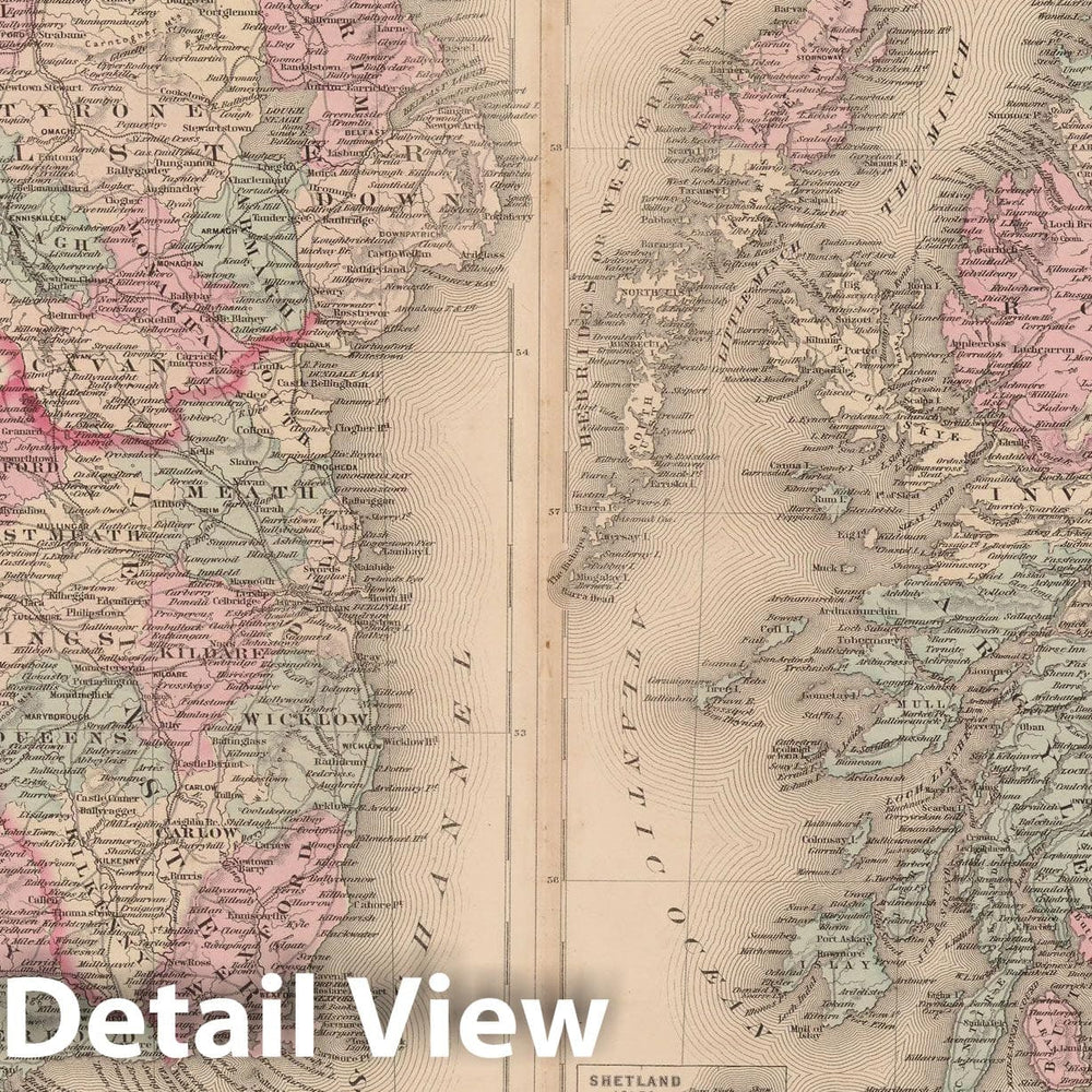 Historic Map : Family Atlas World, Ireland & Scotland 1873 , Vintage Wall Art