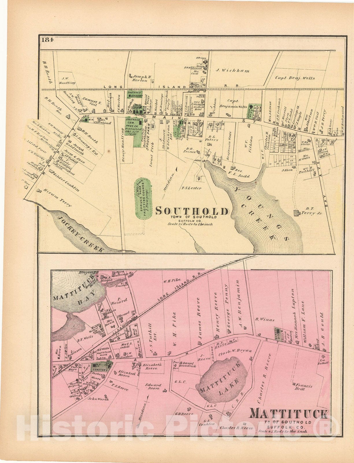 Historic Map : Atlas of Long Island, New York, Southold 1873 , v3, Vintage Wall Art