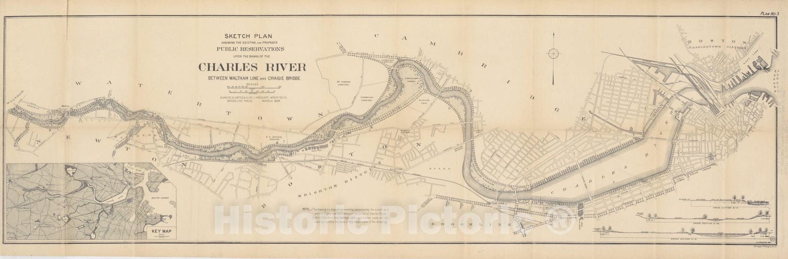 Historic Map : Exist. & Proposed Reservations Along Charles River 1894 , v2, Vintage Wall Art