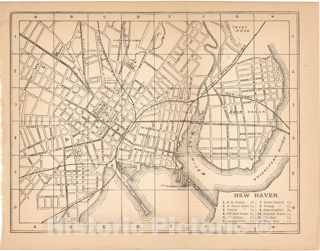 Historic Map : New England, New Haven 1890 , Vintage Wall Art