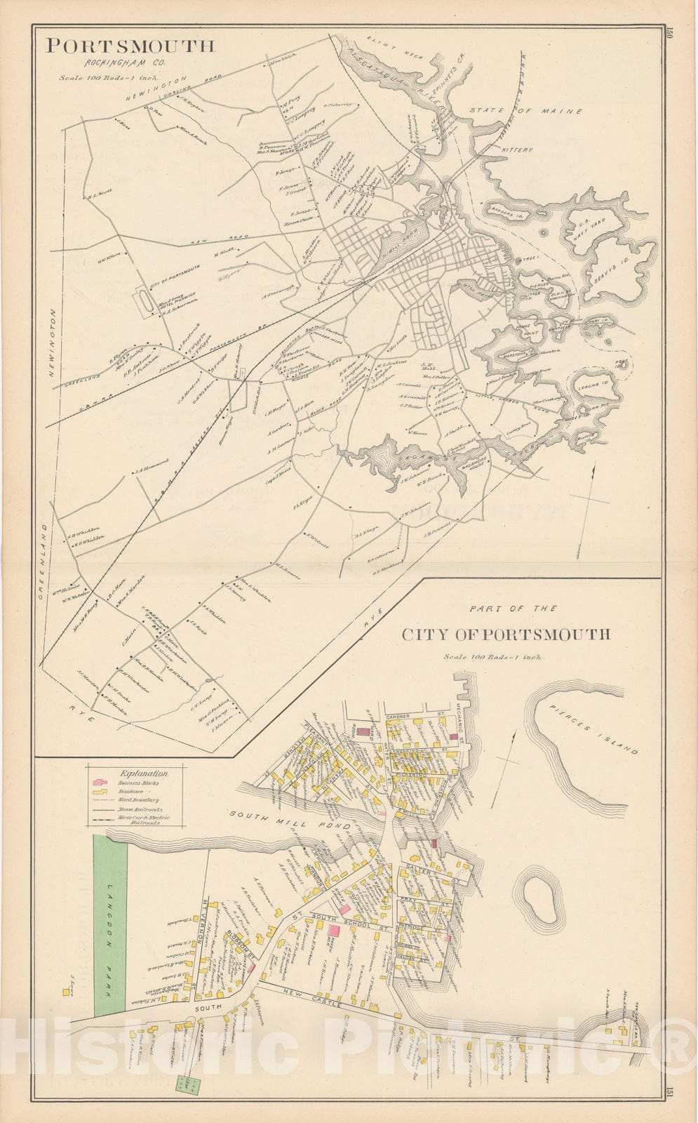 Historic Map : Portsmouth 1892 , Town and City Atlas State of New Hampshire , v6, Vintage Wall Art