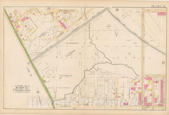 Historic Map : Atlas City of Philadelphia Volume 9 25th and 33rd Wards, Philadelphia 1891 Plate 013 , Vintage Wall Art