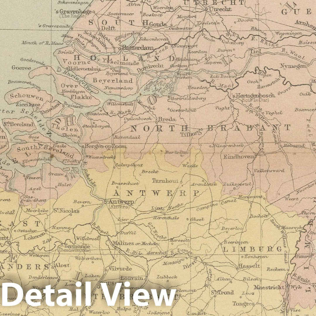 Historic Map : Netherlands & Belgium 1875 , Student Atlas of Modern Geography , Vintage Wall Art