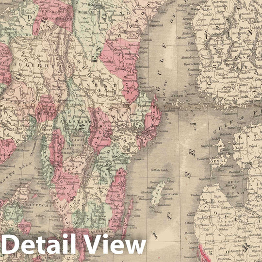 Historic Map : Denmark & Sweden & Norway & Prussia 1865 , Johnson's Family Atlas , Vintage Wall Art