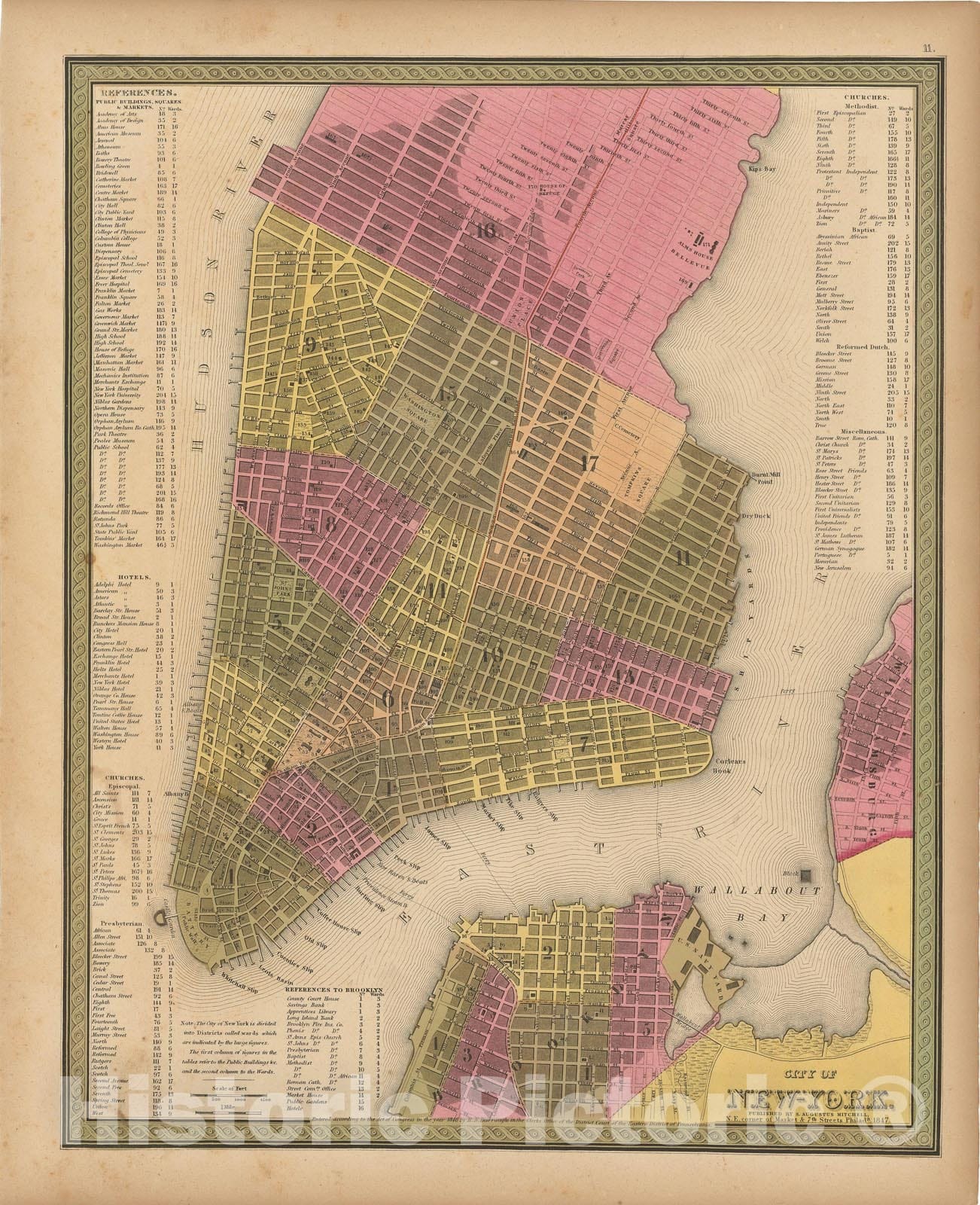 Historic Map : New York City 1847 , A New Universal Atlas of the World , Vintage Wall Art