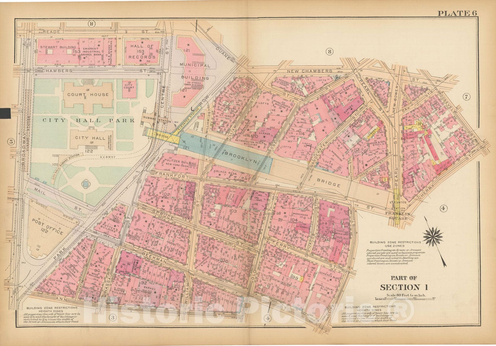 Historic Map : Atlas City of New York, Borough of Manhattan, Vol 1, Batery to 14th St 1922 - 1935 Plate 006 , Vintage Wall Art