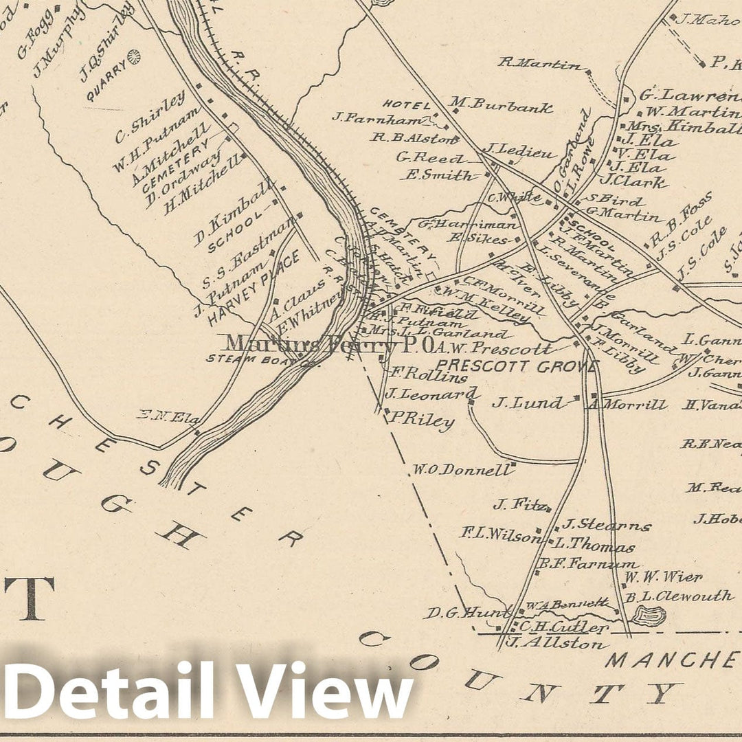 Historic Map : Hooksett 1892 , Town and City Atlas State of New Hampshire , Vintage Wall Art