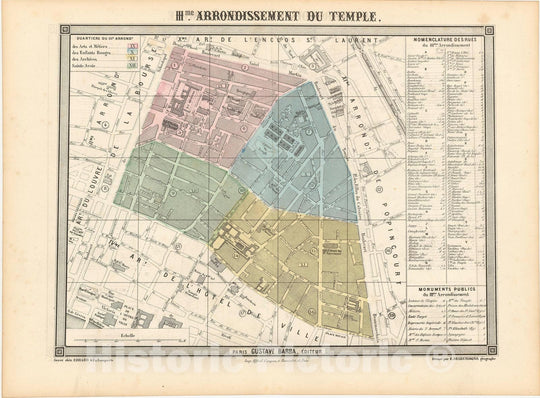 Historic Map : Europe, Paris 1860 3rd Arrondissement , Vintage Wall Art