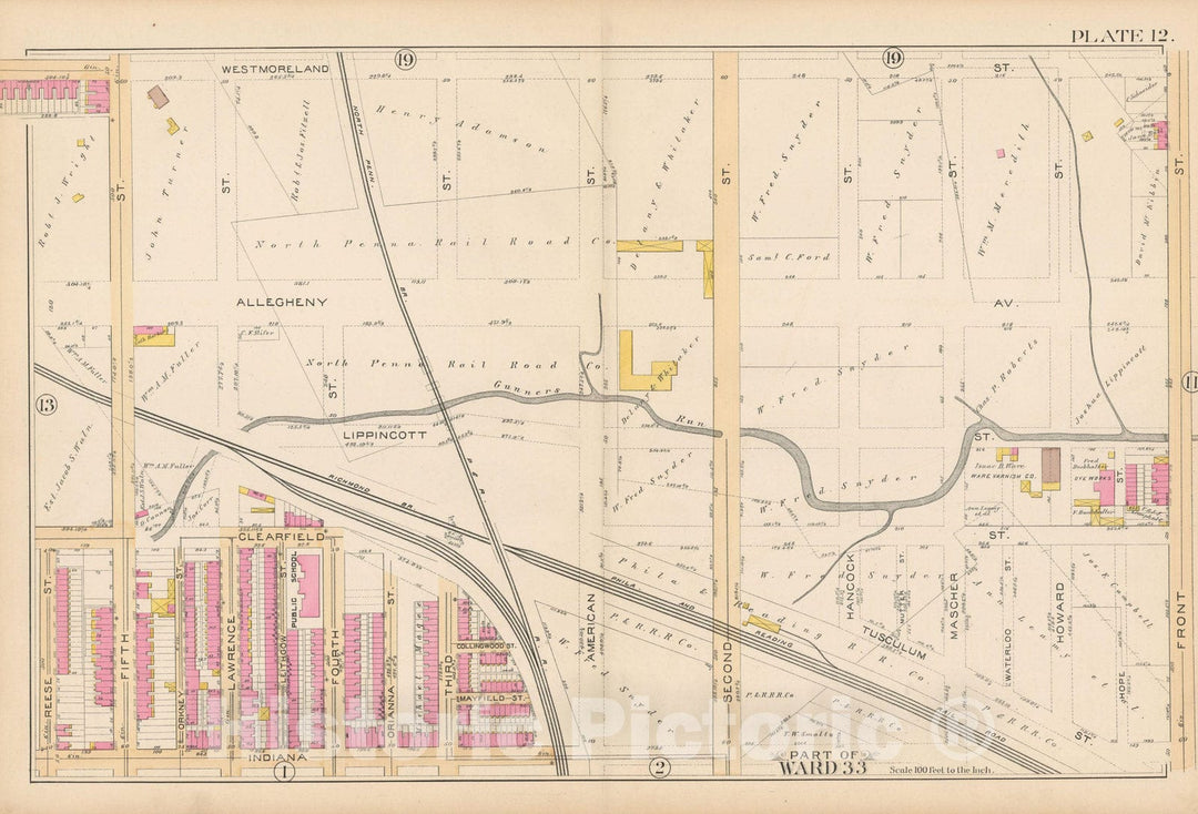 Historic Map : Atlas City of Philadelphia Volume 9 25th and 33rd Wards, Philadelphia 1891 Plate 012 , Vintage Wall Art