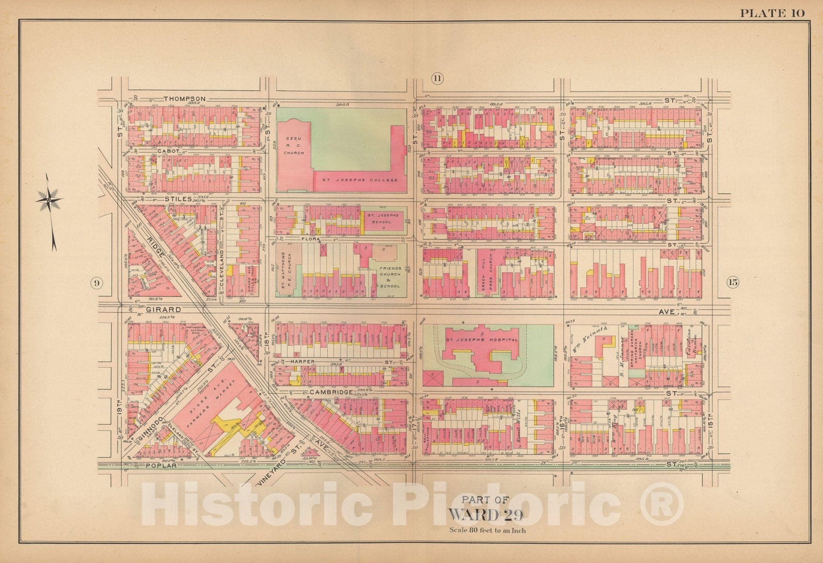 Historic Map : Philadelphia 1907 Plate 010 , Atlas 20th and 29th Wards of the City of Philadelphia , Vintage Wall Art