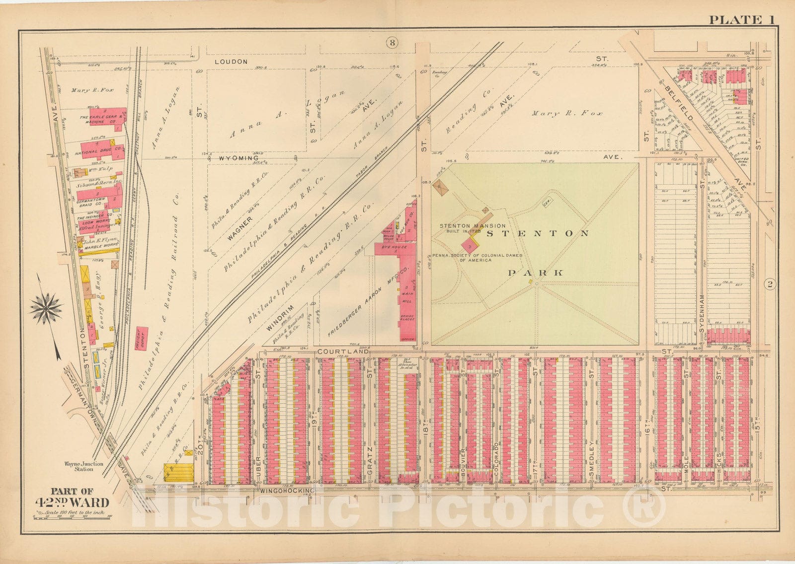 Historic Map : Atlas City of Philadelphia, 42nd Ward, Philadelphia 1913 Plate 001 , Vintage Wall Art