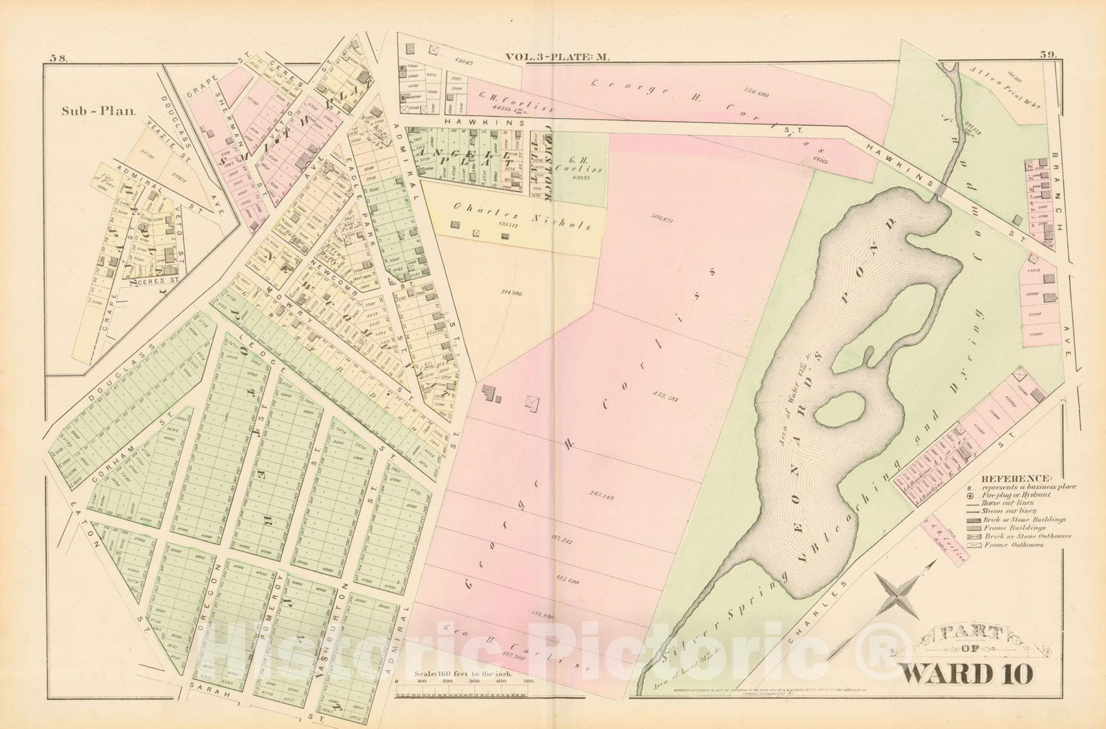 Historic Map : City Atlas of Providence Rhode Island by Wards, Volume III, Providence 1875 Plate M , Vintage Wall Art