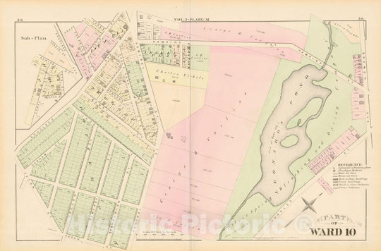 Historic Map : City Atlas of Providence Rhode Island by Wards, Volume III, Providence 1875 Plate M , Vintage Wall Art