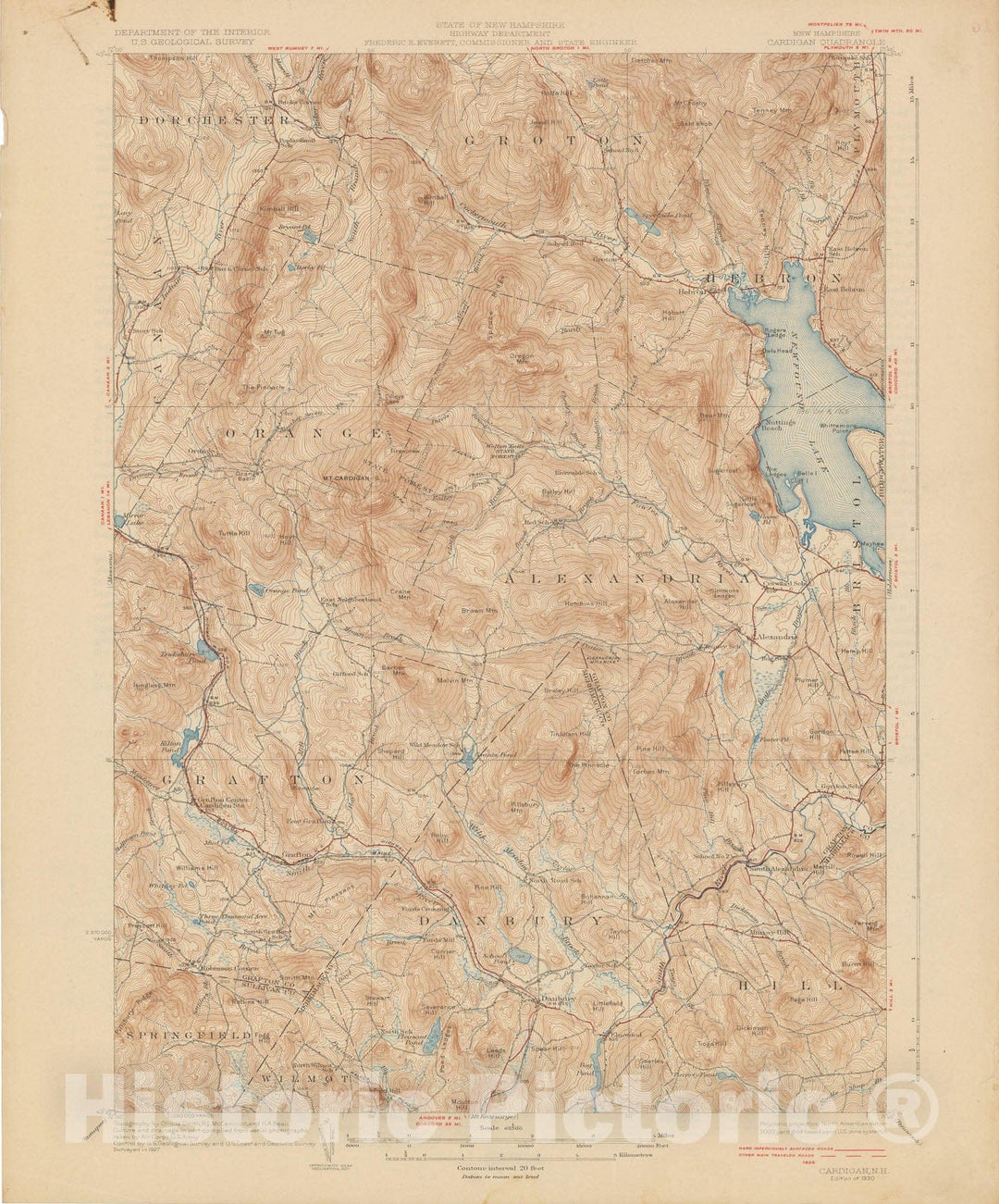 Historic Map : USGS 7.5 Minute Sheets and Quadrangles, Alexandria & Danbury & Hebron & Newfound Lake & Orange 1930 Topographic Map , Vintage Wall Art