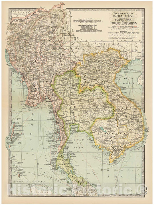 Historic Map : Indochina 1914 , Century Atlas of the World, Vintage Wall Art