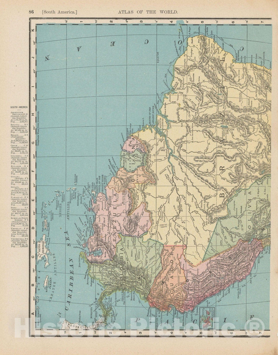 Historic Map : South America 1900 , Universal Atlas World , v2, Vintage Wall Art