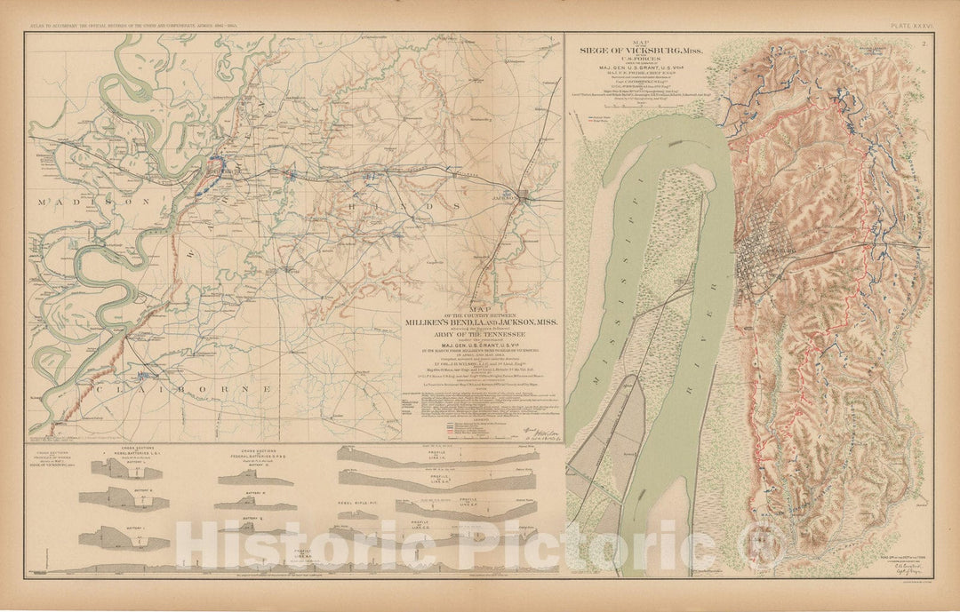 Historic Map : Civil War Atlas of the Union and Confederate Armies, Battles in LA & MS 1895 , Vintage Wall Art