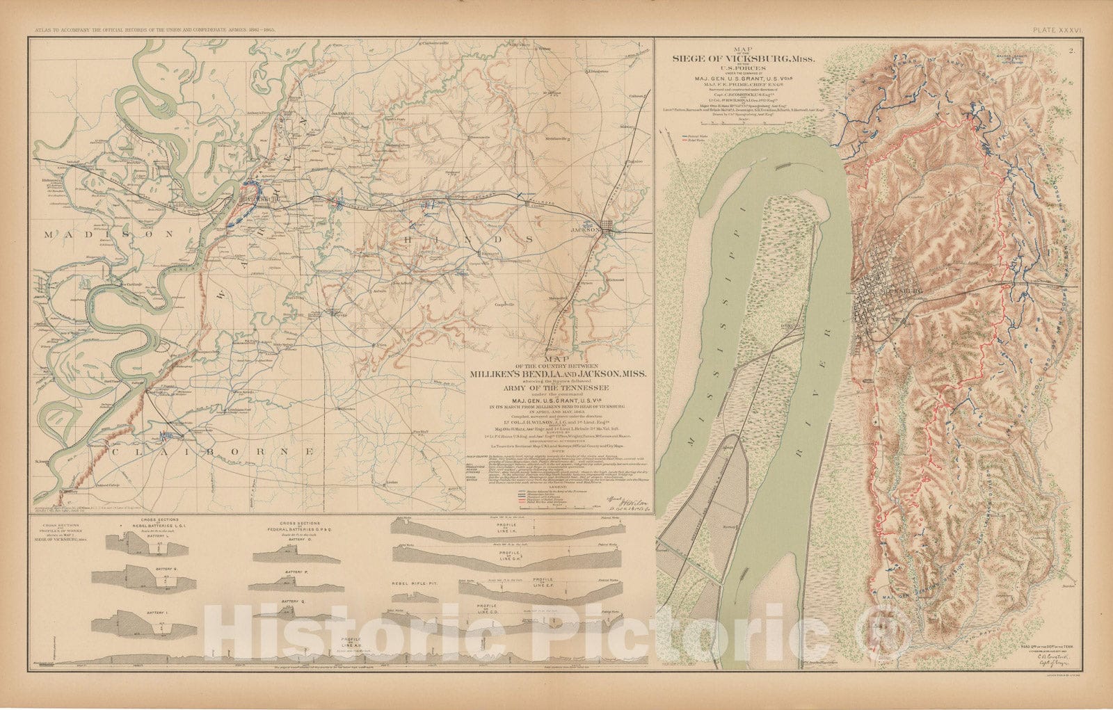 Historic Map : Civil War Atlas of the Union and Confederate Armies, Battles in LA & MS 1895 , Vintage Wall Art