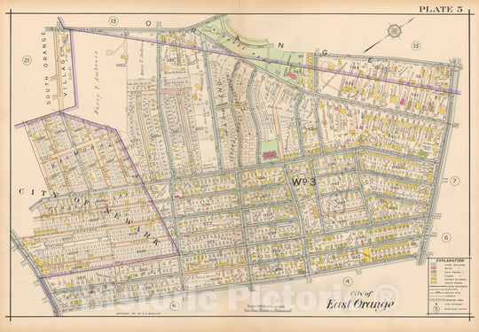 Historic Map : Atlas Oranges, East Orange & Newark 1911 Plate 005 , Vintage Wall Art