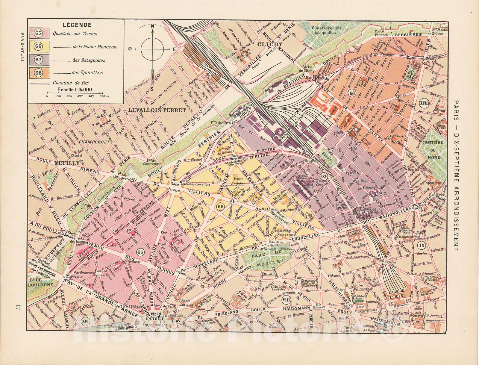 Historic Map : Europe, Paris 1900 17th Arrondissement , Vintage Wall Art