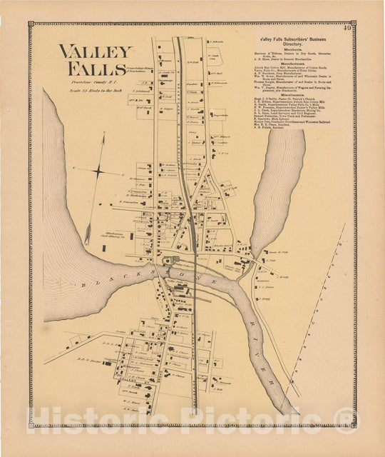 Historic Map : Atlas State of Rhode Island, Valley Falls 1870 , Vintage Wall Art