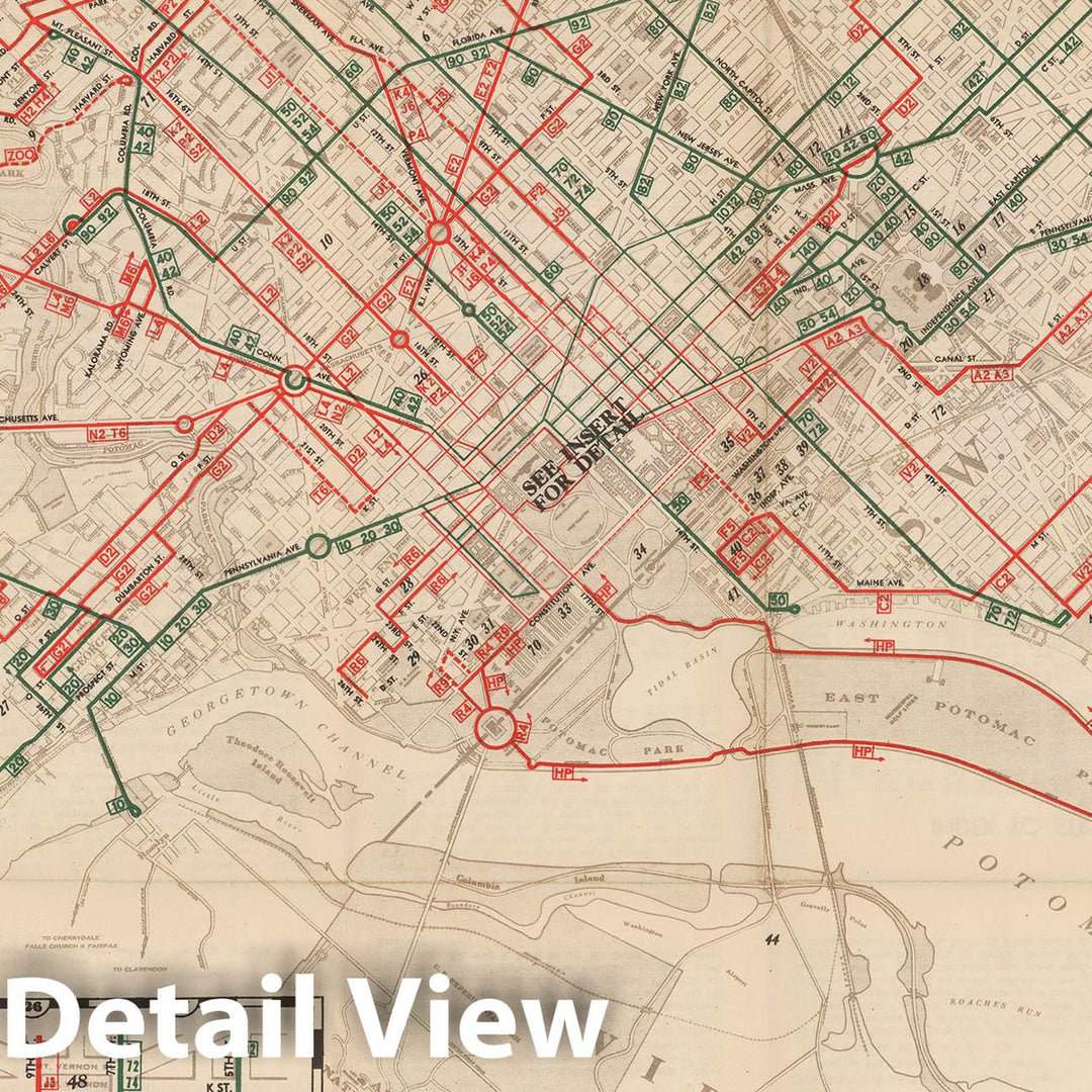 Historic Map : Washington D.C. (Dist. of Columbia), Washington Capital Transit 1940 Railroad Catography , Vintage Wall Art