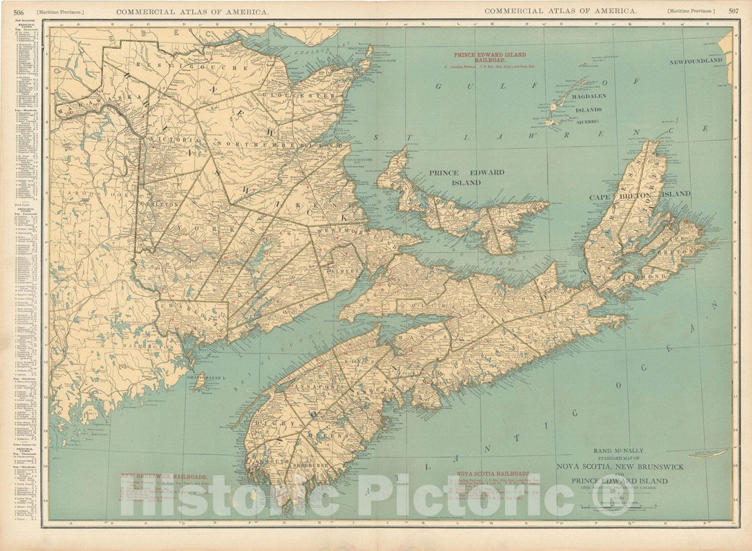 Historic Map : Commercial Atlas of America, 56th Edition, New Brunswick & Nova Scotia & Prince Edward Island 1925 , v2, Vintage Wall Art