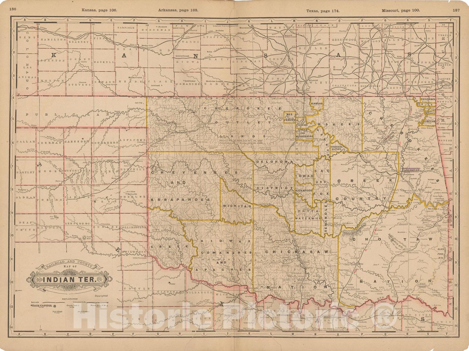 Historic Map : Indian Territory (Oklahoma) 1890 , Vintage Wall Art