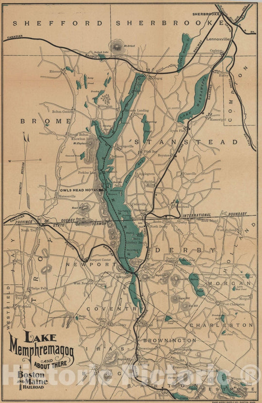 Historic Map : Boston & Maine Railroad Maps, Lake Memphremagog & About There 1903 Transit Railroad Catography , Vintage Wall Art