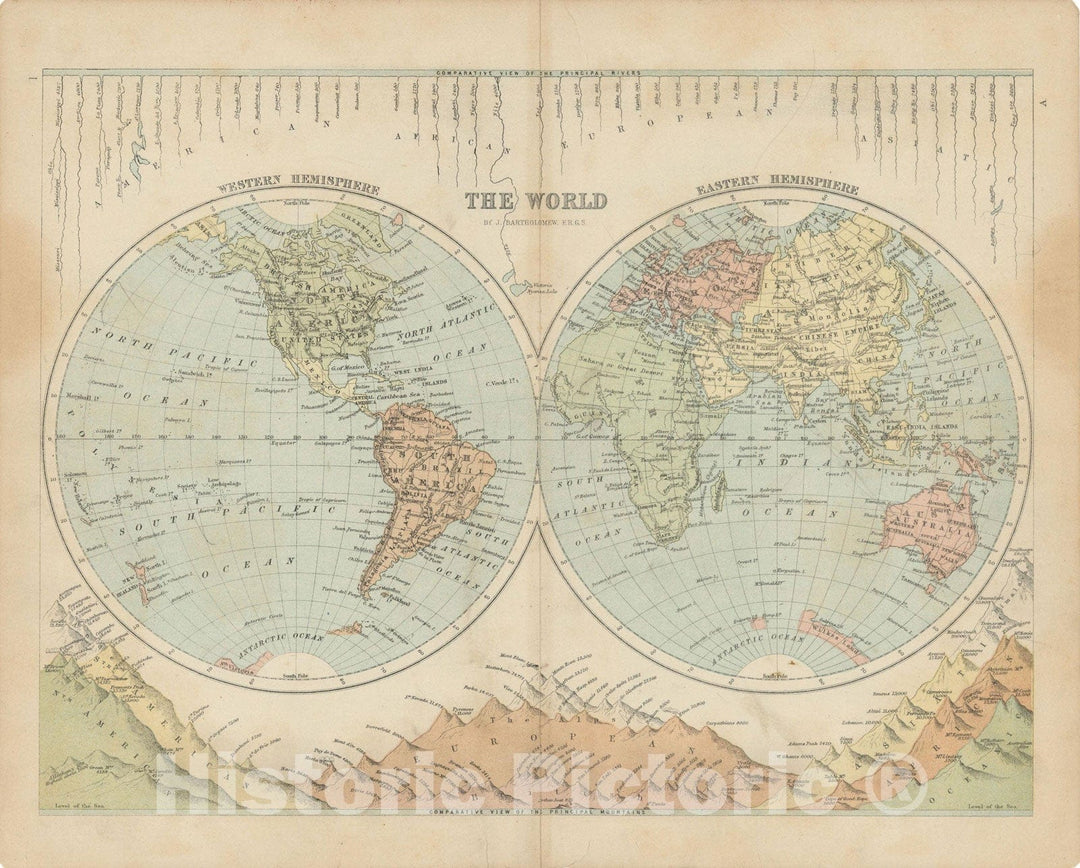 Historic Map : Student Atlas of Modern Geography, World Map 1875 , v2, Vintage Wall Art