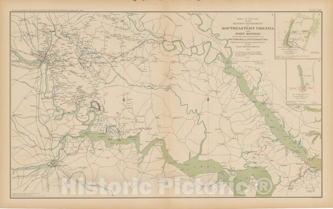 Historic Map : Civil War Atlas of the Union and Confederate Armies, Battles in Southeastern Virgina 1895 , Vintage Wall Art