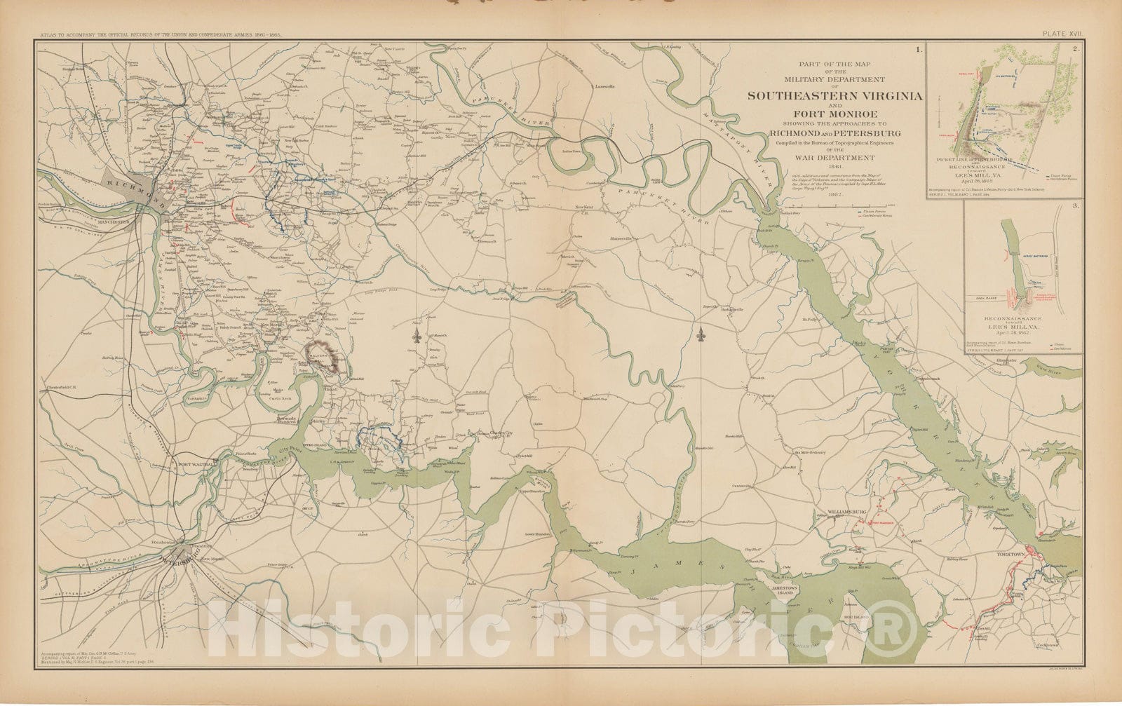 Historic Map : Civil War Atlas of the Union and Confederate Armies, Battles in Southeastern Virgina 1895 , Vintage Wall Art