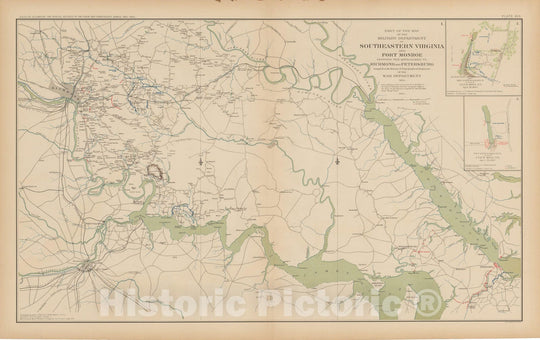 Historic Map : Civil War Atlas of the Union and Confederate Armies, Battles in Southeastern Virgina 1895 , Vintage Wall Art