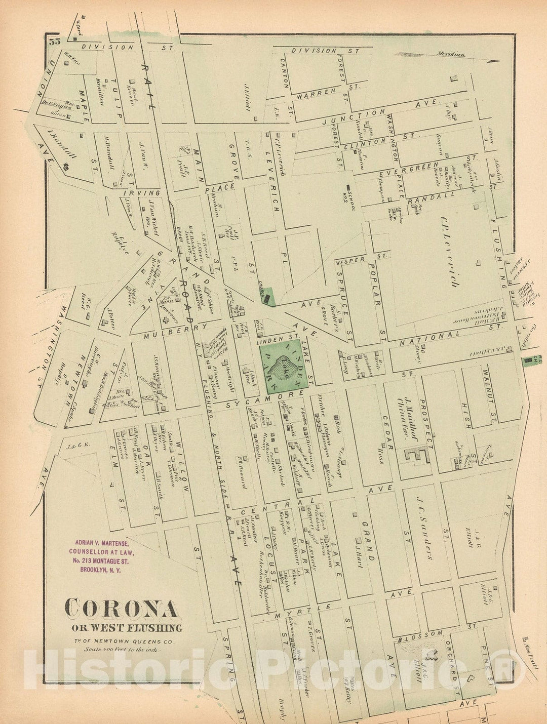 Historic Map : Atlas of Long Island, New York, Newtown & Queens 1873 , v5, Vintage Wall Art