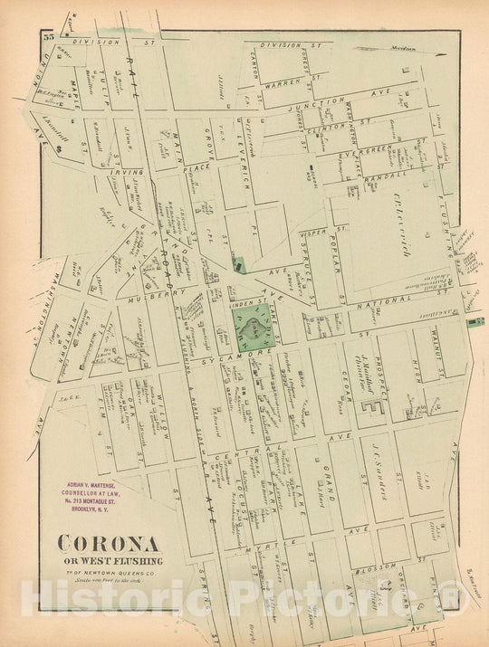 Historic Map : Atlas of Long Island, New York, Newtown & Queens 1873 , v5, Vintage Wall Art