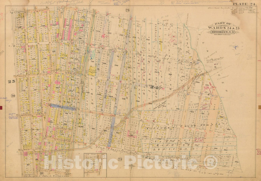 Historic Map : Robinson's Atlas City of Brooklyn, NY, Brooklyn 1886 Plate 024 , Vintage Wall Art