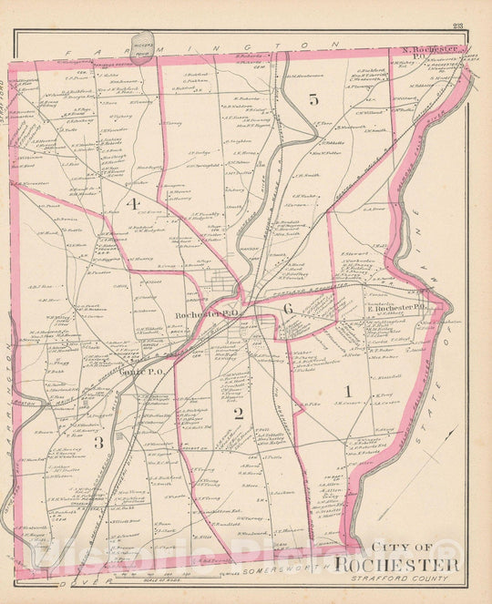 Historic Map : Rochester 1892 , Town and City Atlas State of New Hampshire , v4, Vintage Wall Art