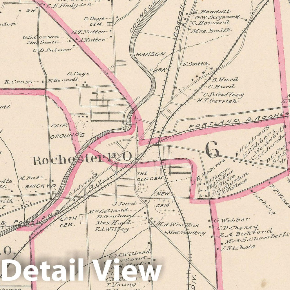 Historic Map : Rochester 1892 , Town and City Atlas State of New Hampshire , v4, Vintage Wall Art