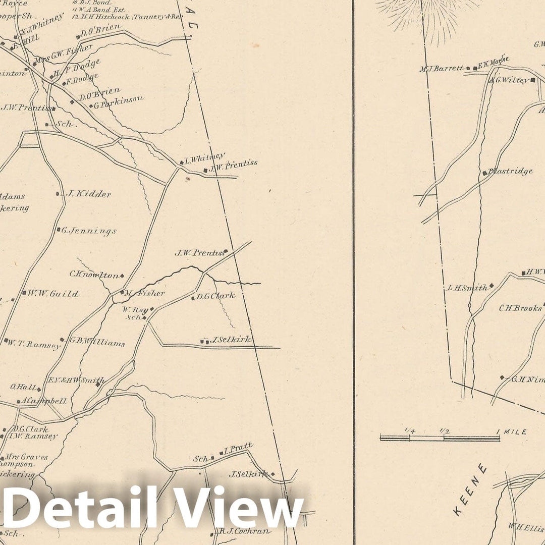 Historic Map : Roxbury & Sullivan & Walpole 1892 , Town and City Atlas State of New Hampshire , Vintage Wall Art