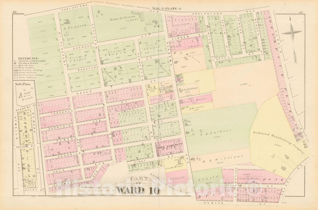 Historic Map : City Atlas of Providence Rhode Island by Wards, Volume III, Providence 1875 Plate J , Vintage Wall Art