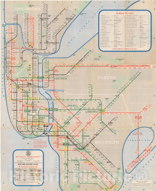 Historic Map : New York City Transit Maps, New York City Transit Authority Map & Guide 1961 Railroad Catography , Vintage Wall Art