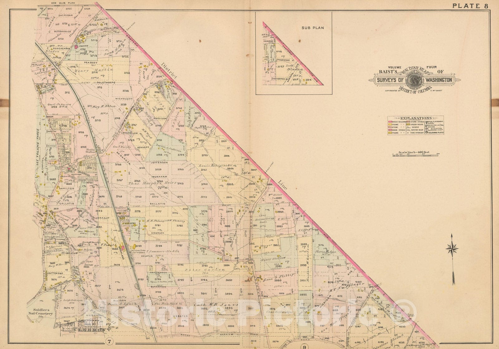 Historic Map : Atlas of Washington D.C. Volume 4 (NE, SE), Washington 1907 Plate 008 , Vintage Wall Art