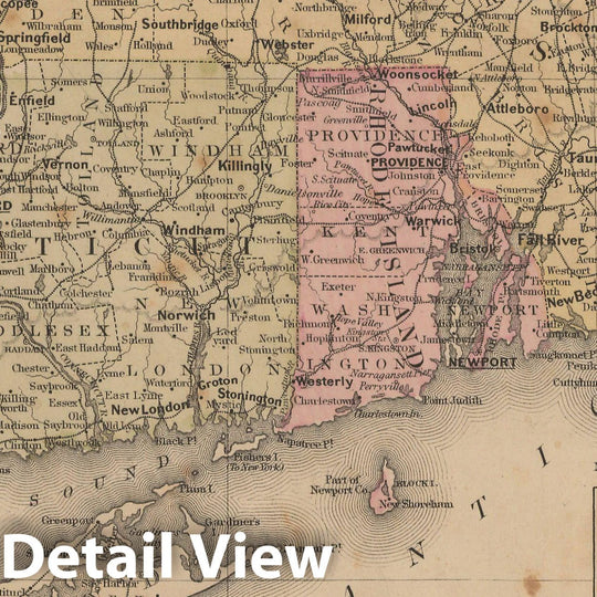 Historic Map : Warren's Common-School Geography, Connecticut & Massachusetts & Rhode Island 1879 , Vintage Wall Art