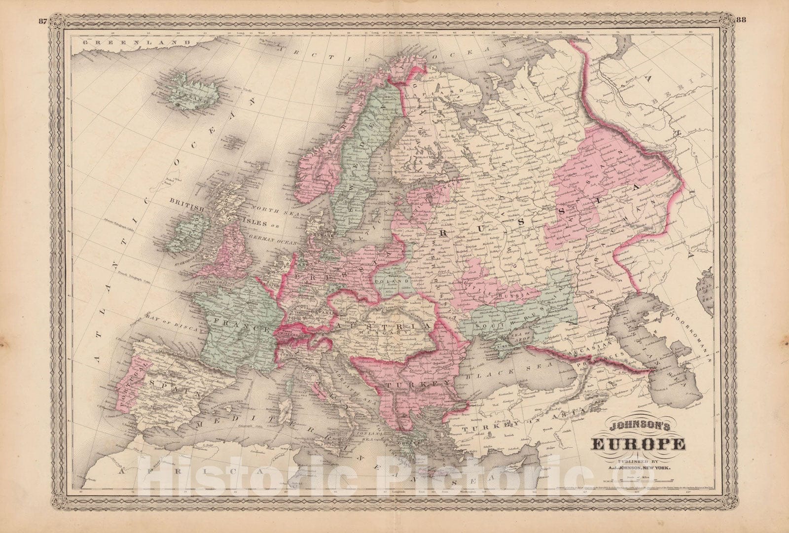 Historic Map : Family Atlas World, Europe 1873 , Vintage Wall Art