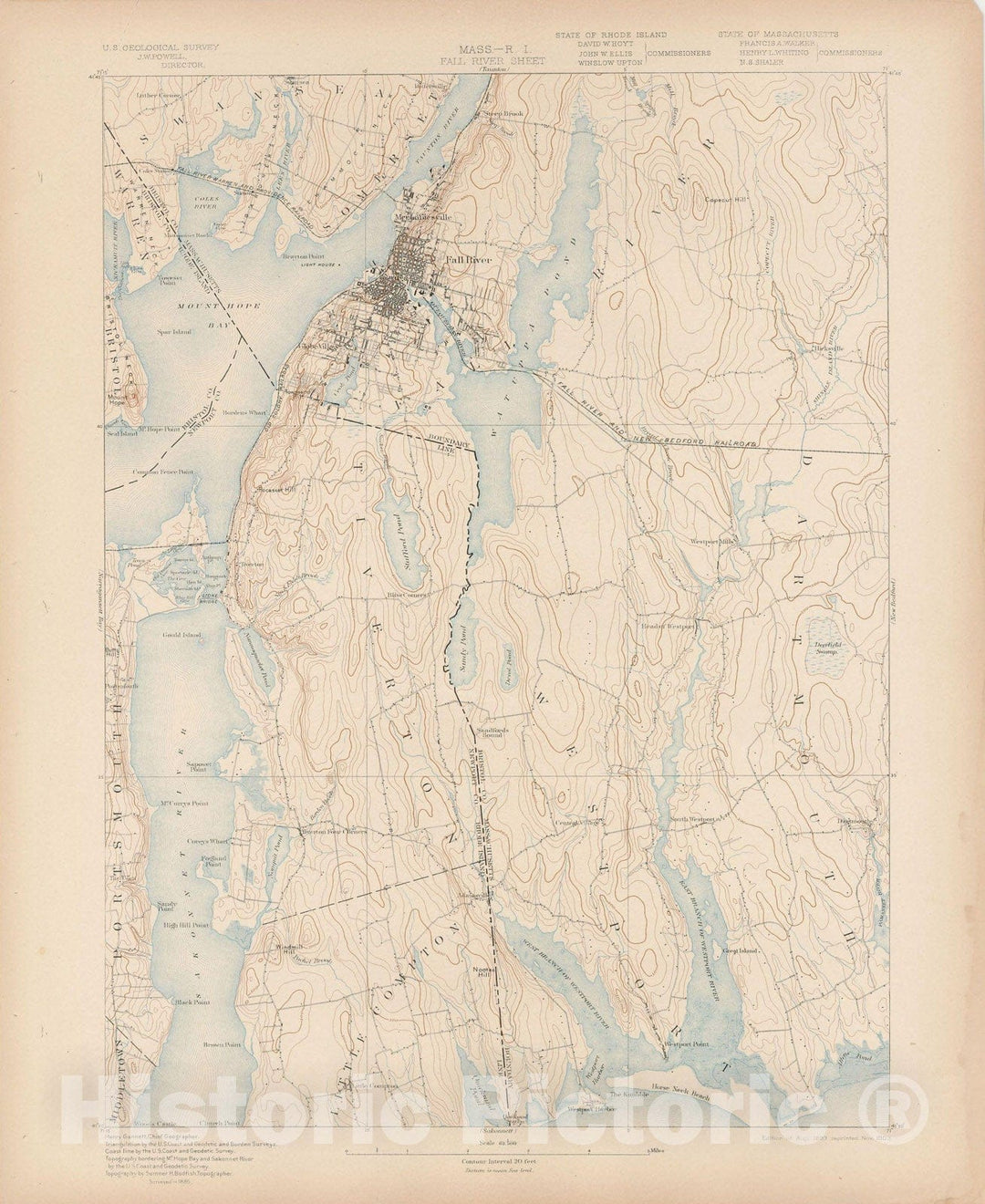 Historic Map : Rhode Island, Dartmouth & Fall River & Westport 1903 Topographic Map , Vintage Wall Art