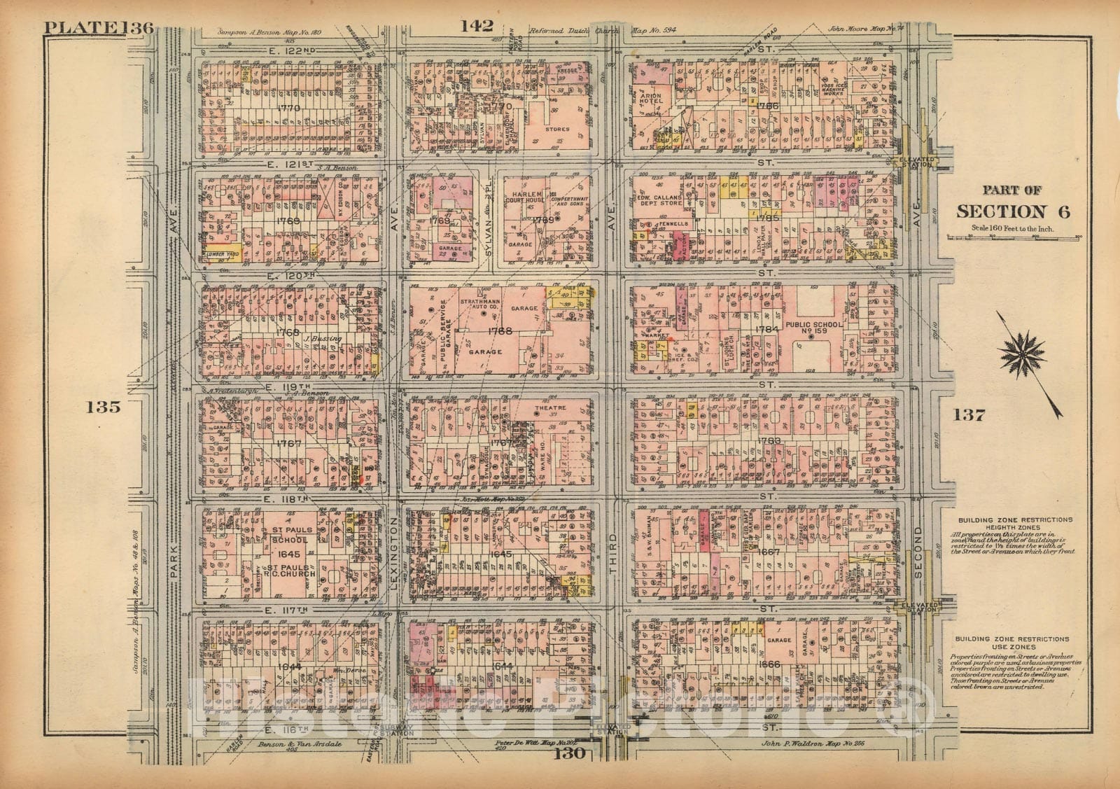 Historic Map : Land Book of the Borough of Manhattan, City of NY, Manhattan 1925 Plate 136 , Vintage Wall Art