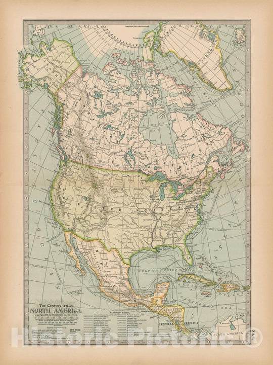 Historic Map : North America 1897 , The Century Atlas World , Vintage Wall Art